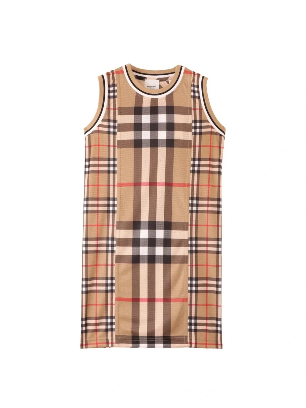 Burberry Beige Sleeveless Shift Dress with Black & Red Check Pattern